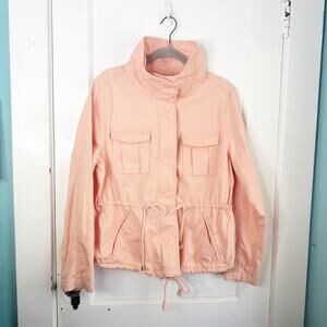 Old Navy ON Peach Field Utility Jacket Funnel Neck Gold Buttons Cinched Waist L